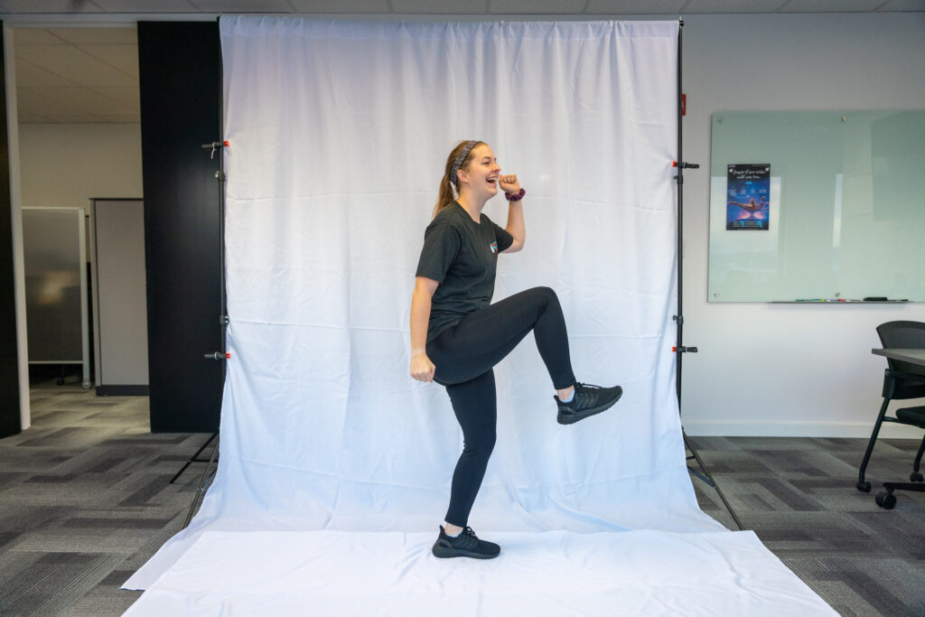 NWABA staff member demonstrating a marching exercise.